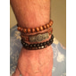 Homens mulheres 4pçs Abotoaduras Pulseiras com Miçangas Pulseiras de couro Presente Diário Retro Moda Europeu Marron