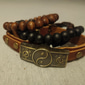 Homens mulheres 4pçs Abotoaduras Pulseiras com Miçangas Pulseiras de couro Presente Diário Retro Moda Europeu Marron