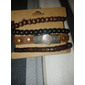 Homens mulheres 4pçs Abotoaduras Pulseiras com Miçangas Pulseiras de couro Presente Diário Retro Moda Europeu Marron