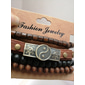 Homens mulheres 4pçs Abotoaduras Pulseiras com Miçangas Pulseiras de couro Presente Diário Retro Moda Europeu Marron