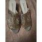 mules à talons épais en dentelle dorée pailletée pour femmes – sandales élégantes à bout ouvert pour les fêtes et les soirées