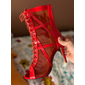 bottes de danse à lacets en similicuir verni noir pour femmes, chaussures de performance à talons hauts et à bout ouvert pour la danse latine, la salsa et la danse de salon