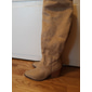 Women's Taupe Suede Knee-High Western Boots with Block Heel, Stylish Pointed Toe Boots for Casual and Outdoor Wear