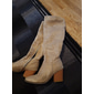 Women's Taupe Suede Knee-High Western Boots with Block Heel, Stylish Pointed Toe Boots for Casual and Outdoor Wear