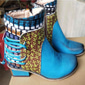 Boho Chic Damen Stiefeletten mit buntem Patchwork und Reißverschluss – Schnürboots im Vintage Style für Herbst und Winter