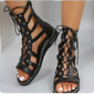Schwarze Gladiatorsandalen für Damen mit Schnürung und Cut-Out-Design – stylische flache Sandalen für Sommer, Festivals und Strand