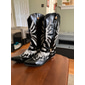 bottes de cowboy gothiques pour hommes - bottes western en similicuir peau de serpent noir et argent avec motif découpé en flamme et talon en métal pour les événements rock, biker et fête