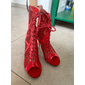 bottes de danse à lacets en similicuir verni noir pour femmes, chaussures de performance à talons hauts et à bout ouvert pour la danse latine, la salsa et la danse de salon