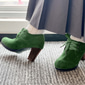 Damen-Oxford-Schuhe aus blauem und grünem Wildleder mit Schnürung und Absatz – Plateau-Stiefeletten im Vintage-Stil für lässige und elegante Outfits