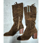 Women's Retro Western-Style Fringe Suede Boots - Mid-Calf Brown Heeled Boots for Casual and Boho Outfits