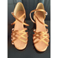 chaussures de danse latine en satin pour filles avec design à lanières, semelle souple et talons bas – idéales pour les spectacles de salon ou de salsa