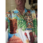 Herr Tecknat Mask Tropiska växter Hawaii skjorta Lägerskjorta Aloha skjorta Kortärmad Skjorta Nedvikt Mode Hawaiisk Designer Ledigt Dagligen Utomhus Blå Gul Rubinrött S M L
