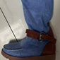 bottes hautes en daim pour femmes avec talon compensé et bride à boucle - bottes décontractées de style bohème en bleu denim