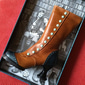 bottes vintage boutonnées au genou pour femmes bleu sarcelle et citron vert avec talons sculptés - chaussures de cosplay rétro et de mode tendance
