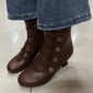 braune Vintage-Stiefeletten im viktorianischen Stil zum Schnüren für Damen mit Knopfdetails und mittlerem Absatz für Cosplay, historische Nachstellungen und den Alltag
