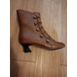 braune Vintage-Stiefeletten im viktorianischen Stil zum Schnüren für Damen mit Knopfdetails und mittlerem Absatz für Cosplay, historische Nachstellungen und den Alltag