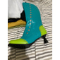 bottes vintage boutonnées au genou pour femmes bleu sarcelle et citron vert avec talons sculptés - chaussures de cosplay rétro et de mode tendance