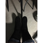 Botas de invierno de gamuza negra para mujer con forro de piel sintética y cremallera lateral: botas de media pantorrilla cálidas y elegantes para clima frío