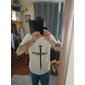 T-shirt graphique décontracté à manches courtes pour homme avec design de croix de foi en clou beige