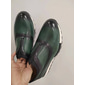 Mocassins à enfiler en cuir de vachette de qualité supérieure pour hommes – design brogue vert et noir, semelle coussinée confortable, chaussures décontractées et formelles
