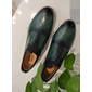 Mocassins à enfiler en cuir de vachette de qualité supérieure pour hommes – design brogue vert et noir, semelle coussinée confortable, chaussures décontractées et formelles