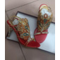 Mulheres Saltos Sandálias Sapatos de vestir Sapatos Brilhantes Casamento Festa Pena de pavão Pedrarias Calcanhar cônico Salto Agulha Peep Toe Elegante Boêmia Vintage Couro Microbiano Fivela Salto