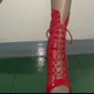 bottes de danse à lacets en similicuir verni noir pour femmes, chaussures de performance à talons hauts et à bout ouvert pour la danse latine, la salsa et la danse de salon