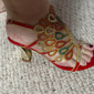 Mulheres Saltos Sandálias Sapatos de vestir Sapatos Brilhantes Casamento Festa Pena de pavão Pedrarias Calcanhar cônico Salto Agulha Peep Toe Elegante Boêmia Vintage Couro Microbiano Fivela Salto