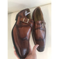 pantofi bărbați cu curea călugăr negru maro maro cu cataramă brogue din piele