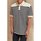 Men's Polo Knit Polo Sweater Business Casual Lapel Short Sleeve Fashion Modern Striped Button Summer Navy Blue Polo