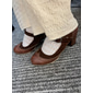 Women's Vintage Gatsby Brown Mary Jane Heels-Retro Chunky Heel Pumps for Office and Casual Wear