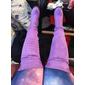 Botas femininas roxas acima do joelho de camurça sintética – botas de salto baixo elásticas até a coxa, da moda para o outono e inverno