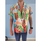Herr Tecknat Mask Tropiska växter Hawaii skjorta Lägerskjorta Aloha skjorta Kortärmad Skjorta Nedvikt Mode Hawaiisk Designer Ledigt Dagligen Utomhus Blå Gul Rubinrött S M L