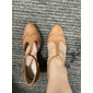 Women's Elegant Vintage T-Strap Chunky Heel Pumps - Brown Brogue Leather Heels for Oktoberfest, Retro and Formal Wear