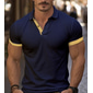 Herren Golfshirt Golf Poloshirts Lässig Arbeit Revers Kurzarm Basic Modern Farbblock Hirsch Patchwork Bestickt Frühling & Sommer Normale Passform Blau Wein Wasserblau Denim Blue Dunkelgrau + Hellgrau