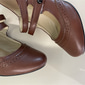 Dámské vintage Gatsby hnědé lodičky Mary Jane s detaily v brogue pohodlné boty s půlkou podpatku pro retro inspiraci