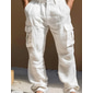 Per uomo Pantaloni di Lino Pantaloni Pantaloni Estivi Multi-tasche Gamba Dritta Semplice Comodità Traspirante Lunghezza intera All'aperto Quotidiano Uscire Moda Streetwear Nero Bianco