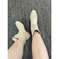 botas femininas de camurça bege de cano curto – botinhas estilo western de salto baixo casuais e confortáveis