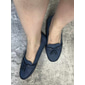 Damskie casualowe niebieskie mokasyny - miękkie zamszowe płaskie buty z detalem w postaci kokardy wygodne buty do jazdy na co dzień