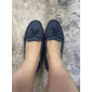 Damskie casualowe niebieskie mokasyny - miękkie zamszowe płaskie buty z detalem w postaci kokardy wygodne buty do jazdy na co dzień