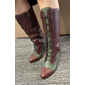 damskie buty w stylu vintage wiktoriańskim ze sznurowadłami – dwukolorowe buty ze skóry syntetycznej do połowy łydki na grubym obcasie, idealne na cosplay, festiwale i renesansowe jarmarki