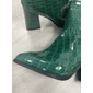 Women's Green Crocodile Embossed Faux Leather Ankle Boots with Block Heel and Pointed Toe - Ideal for Casual or Dressy Occasions