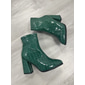 Women's Green Crocodile Embossed Faux Leather Ankle Boots with Block Heel and Pointed Toe - Ideal for Casual or Dressy Occasions