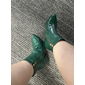 Women's Green Crocodile Embossed Faux Leather Ankle Boots with Block Heel and Pointed Toe - Ideal for Casual or Dressy Occasions