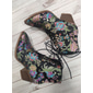 Women's Floral Embroidered Lace-Up Ankle Boots - Vibrant Pink Satin with Chunky Heel for Casual, Party, or Boho-Chic Outfits