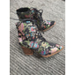 Women's Floral Embroidered Lace-Up Ankle Boots - Vibrant Pink Satin with Chunky Heel for Casual, Party, or Boho-Chic Outfits