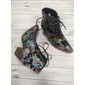 Women's Floral Embroidered Lace-Up Ankle Boots - Vibrant Pink Satin with Chunky Heel for Casual, Party, or Boho-Chic Outfits