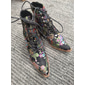 Women's Floral Embroidered Lace-Up Ankle Boots - Vibrant Pink Satin with Chunky Heel for Casual, Party, or Boho-Chic Outfits