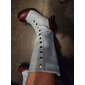 bottes vintage boutonnées au genou pour femmes bleu sarcelle et citron vert avec talons sculptés - chaussures de cosplay rétro et de mode tendance