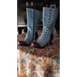bottes vintage boutonnées au genou pour femmes bleu sarcelle et citron vert avec talons sculptés - chaussures de cosplay rétro et de mode tendance